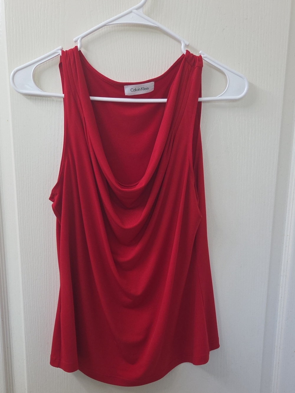 Calvin Klein Red Draped Cowl Neck Camisole